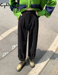 Cyflymder- Wide Leg Pleated Corduroy Pants Pants