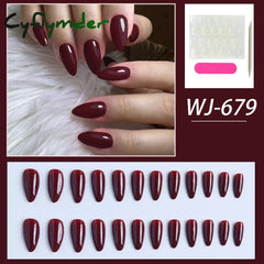Cyflymder Wine Red Nails Medium Almond Fake Nails Glossy Full Cover Solid Color False Nails Women Girls including1