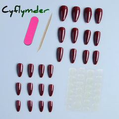 Cyflymder Wine Red Nails Medium Almond Fake Nails Glossy Full Cover Solid Color False Nails Women Girls including1