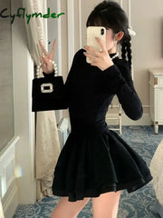 Cyflymder Winter Black French Vintage One Piece Dress Women Princess Elegant Short Party Mini