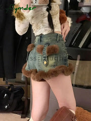 Cyflymder winter club outfits American Y2k Hottie Blue Jeans Women’s Spring Versatile Skinny Shorts Fashion Design