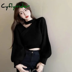 Cyflymder winter club outfits Women Christmas Sweater Autumn Winter Long Sleeved Sweater Warm V-neck Off Shoulder