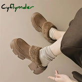 Winter Cow Suede Women Shoes Wool Mules Platform Shoes for Women Round Toe High Heels Slippers Chunky Heel Cover Toe Slippers