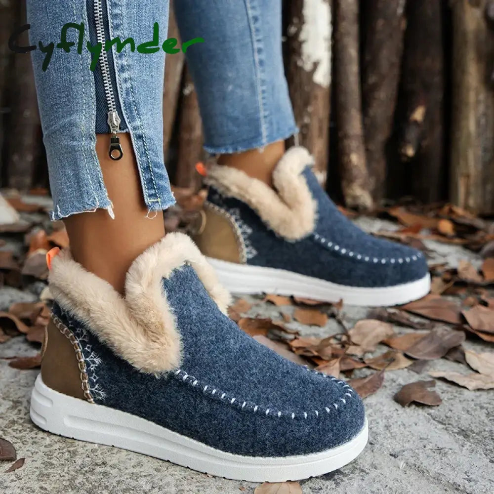 Cyflymder Winter Flats Women Snow Ankle Boots Short Plush Cotton Shoes Winter Designer Warm Casual Shoes Trend Walking