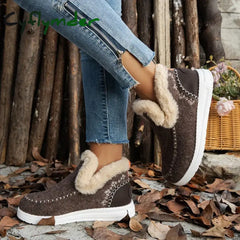 Cyflymder Winter Flats Women Snow Ankle Boots Short Plush Cotton Shoes Winter Designer Warm Casual Shoes Trend Walking