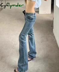 Cyflymder Winter Harajuku Sheath Jeans Female Vintage Slim Streetwear Style Retro Y2K Pants Women’s High Waist Flared