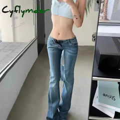 Cyflymder Winter Harajuku Sheath Jeans Female Vintage Slim Streetwear Style Retro Y2K Pants Women’s High Waist Flared