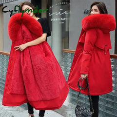 Cyflymder Winter Jacket New Women Parka Clothes Long Coat Wool Liner Hooded Fur Collar Thick Warm