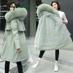 Cyflymder Winter Jacket New Women Parka Clothes Long Coat Wool Liner Hooded Fur Collar Thick Warm