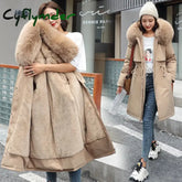 Cyflymder Winter Jacket New Women Parka Clothes Long Coat Wool Liner Hooded Fur Collar Thick Warm
