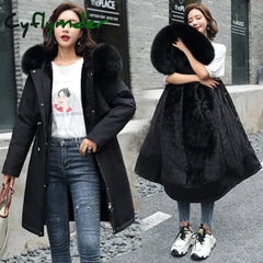 Cyflymder Winter Jacket New Women Parka Clothes Long Coat Wool Liner Hooded Fur Collar Thick Warm
