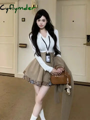 Cyflymder Winter Japanese Sweet New 3 Piece Sets Women Plaid Blazer Coat + Solid Blouse + Retro Skirt Set Korean