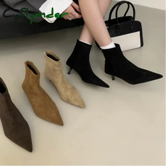 Cyflymder Winter New Brand Women Short Boots Fashion Pointed Toe Ladies Elegant Ankle Boots Thin High Heel Dress Pumps