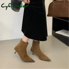 Cyflymder Winter New Brand Women Short Boots Fashion Pointed Toe Ladies Elegant Ankle Boots Thin High Heel Dress Pumps