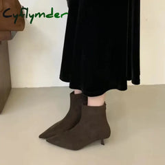 Cyflymder Winter New Brand Women Short Boots Fashion Pointed Toe Ladies Elegant Ankle Boots Thin High Heel Dress Pumps