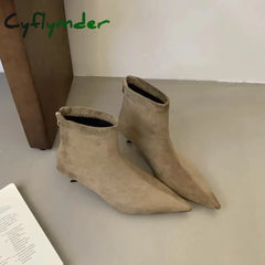 Cyflymder Winter New Brand Women Short Boots Fashion Pointed Toe Ladies Elegant Ankle Boots Thin High Heel Dress Pumps
