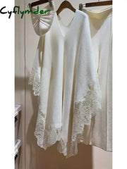 Cyflymder WINTER OUTFITS Autumn and Winter New High-end Light Luxury Temperament Loose Knitted Cape Sweater Pants Set