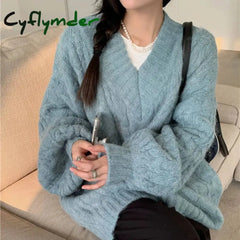 Cyflymder WINTER OUTFITS Autumn Winter Harajuku Women Sweater Cute Oversized Knitted Pullover Korean Long Sleeve V Neck