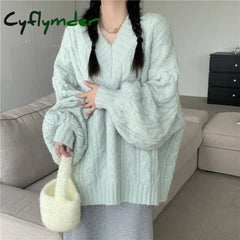Cyflymder WINTER OUTFITS Autumn Winter Harajuku Women Sweater Cute Oversized Knitted Pullover Korean Long Sleeve V Neck