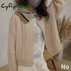 Cyflymder WINTER OUTFITS New Style Solid Color Zipper Knitted Cardigan Women Autumn Winter Casual Twist Long Sleeve