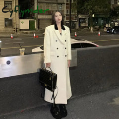 Cyflymder WINTER OUTFITS White Suit Coat Women Winter Jackets New Korean Fashion Loose Temperament Mid Length Thick
