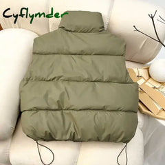 Cyflymder WINTER OUTFITS Women Casual Solid Warm Sleeveless Vest Coat Mock Neck PU Thicken Jacket Button Up Loose Women