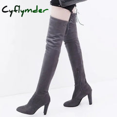 Cyflymder Winter Over The Knee Women Boots Stretch Fabrics High Heel Slip On Shoes Pointed Toe Woman Long Boots Size