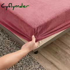 Cyflymder Winter Plush Fitted Sheet Elastic Double Bed Sheet Warm Bedspread Solid Color Mattress Cover Bed Linen