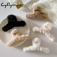 Cyflymder Winter Plush Hair Claw Clip Faux Fur Elegant Acrylic Hairpins Women Hair Clip Barrette Crab Headwear Girls