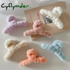 Cyflymder Winter Plush Hair Claw Clip Faux Fur Elegant Acrylic Hairpins Women Hair Clip Barrette Crab Headwear Girls