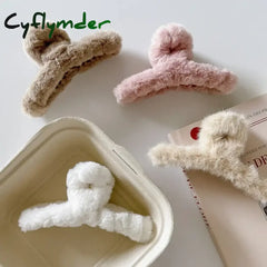 Cyflymder Winter Plush Hair Claw Clip Faux Fur Elegant Acrylic Hairpins Women Hair Clip Barrette Crab Headwear Girls