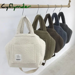 Cyflymder Winter Portable Shoulder Bag Plush Handbags Fashion Women Large Capacity Street Totes