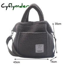 Cyflymder Winter Portable Shoulder Bag Plush Handbags Fashion Women Large Capacity Street Totes