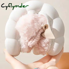 Cyflymder Winter Warm Fur Slippers for Women Cute Bow House Non Slip Soft Shoes Comfort Flat Heel Home Indoor Bedroom