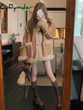 Cyflymder Winter Warm Overcoats Women Outwear Casual Y2k Office Lady Vintage Faux Fur Wool Coat Ladies Korean Fashion