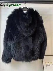 Cyflymder winter winery outfit Trendy Hooded Faux Fox Fur Coats super Warm Winter Furry Jacket Women Streetwear Plush