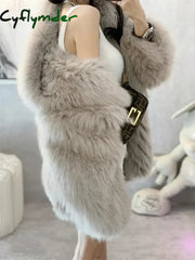 Cyflymder winter winery outfit Trendy Hooded Faux Fox Fur Coats super Warm Winter Furry Jacket Women Streetwear Plush
