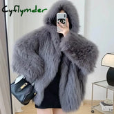 Cyflymder winter winery outfit Trendy Hooded Faux Fox Fur Coats super Warm Winter Furry Jacket Women Streetwear Plush