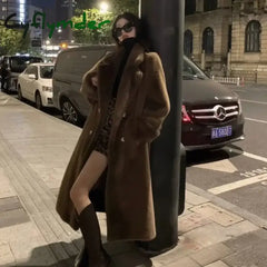 Cyflymder Winter Women Faux Fur Coat pink black Imitation Mink Fur Jacket Turn-down Thick Keep Warm Long Fashion
