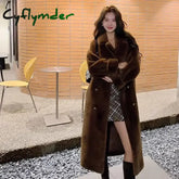 Cyflymder Winter Women Faux Fur Coat pink black Imitation Mink Fur Jacket Turn-down Thick Keep Warm Long Fashion