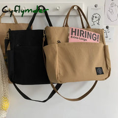 Cyflymder Woman Canvas Tote Shoulder Messenger Bag Handbag With An External Pocket Reusable Grocery
