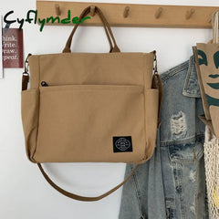 Cyflymder Woman Canvas Tote Shoulder Messenger Bag Handbag With An External Pocket Reusable Grocery
