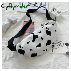 Cyflymder Woman Chest Bag Korea Ins Cow Canvas Small Messenger Japanese Harajuku Style Wild Girl