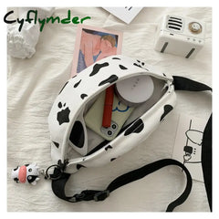 Cyflymder Woman Chest Bag Korea Ins Cow Canvas Small Messenger Japanese Harajuku Style Wild Girl