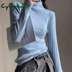 Woman Fashion Casual Half High Collar Long Sleeve T-shirt Female Skinny Bottoming Shirt Autumn Ribbed Top Y2K Chic Clothes