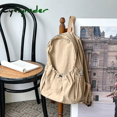 Cyflymder Women Backpack Lightweight Nylon Fabric Feminina Ruched Drawstring Girl Aesthetic Blue