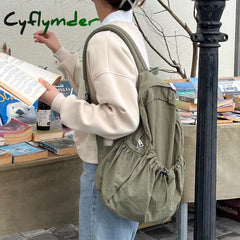 Cyflymder Women Backpack Lightweight Nylon Fabric Feminina Ruched Drawstring Girl Aesthetic Blue