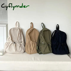 Cyflymder Women Backpack Lightweight Nylon Fabric Feminina Ruched Drawstring Girl Aesthetic Blue