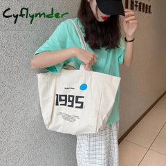 Cyflymder Women Bag Letter Lucky Canvas Tote Fashion Casual Hasp Soft Shoulder Bags Handbags