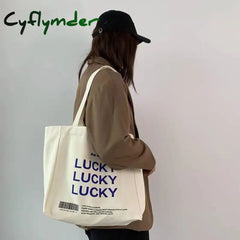 Cyflymder Women Bag Letter Lucky Canvas Tote Fashion Casual Hasp Soft Shoulder Bags Handbags